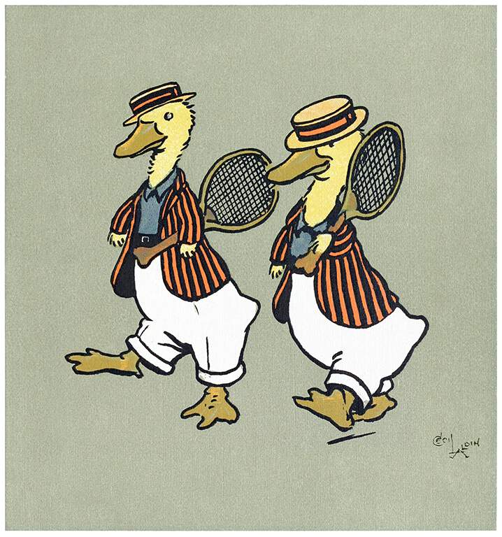 Ducks playing tennis